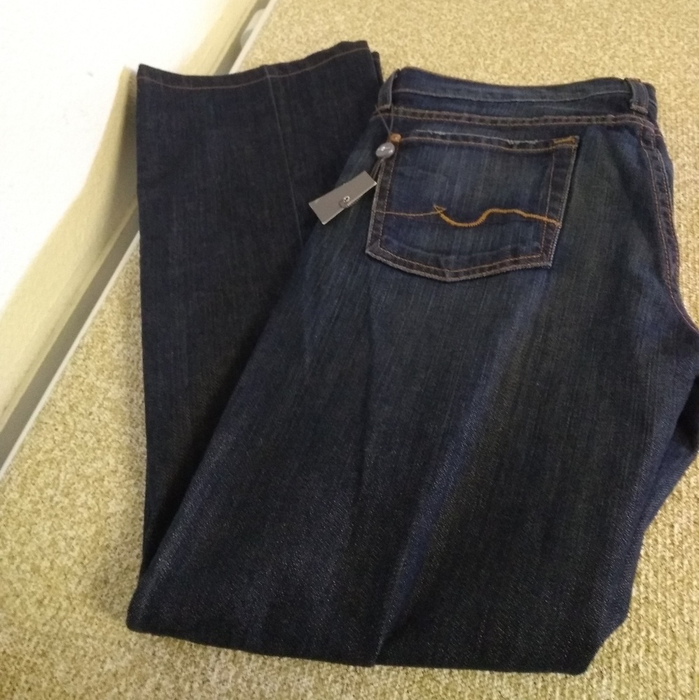 7 For Mankind Blue Cotton Blend Bootcut Jeans